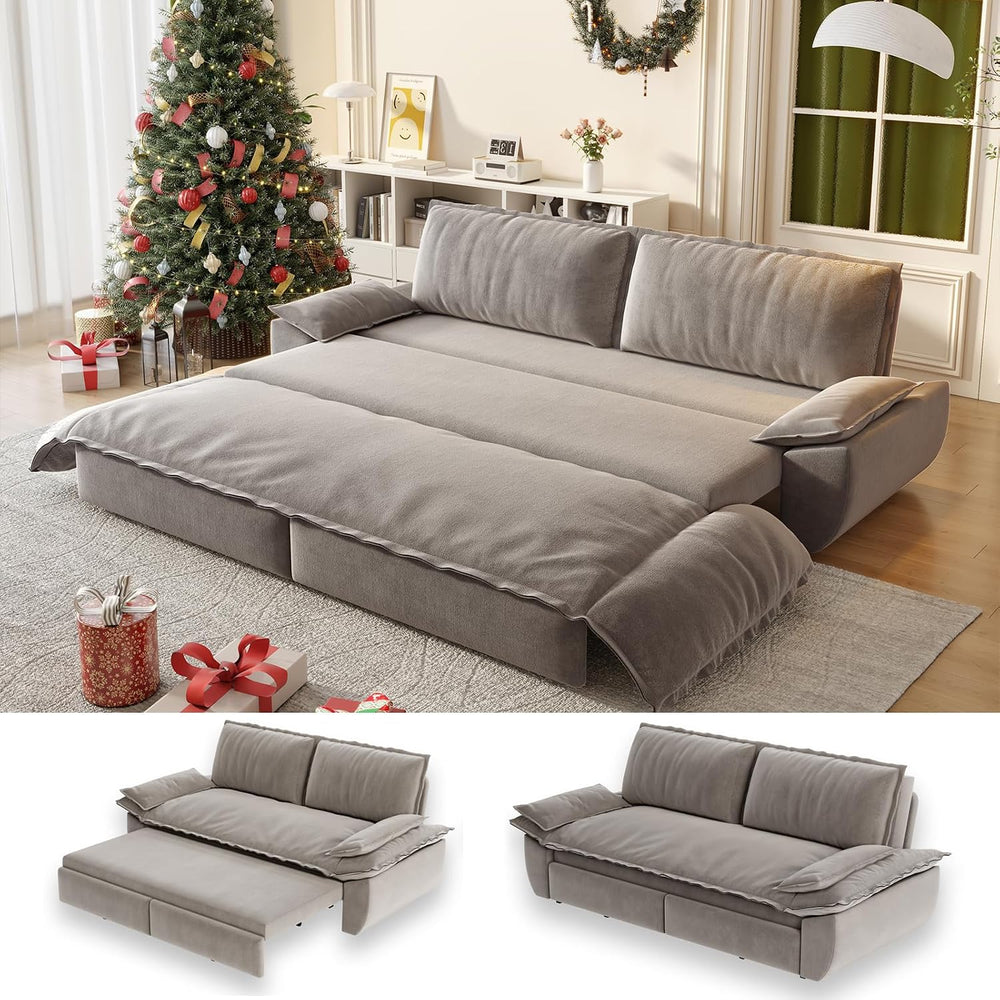 70.1" Sleeper Sofa Bed Queen Size, Pull Out Convertible Velvet Couch, Gr...