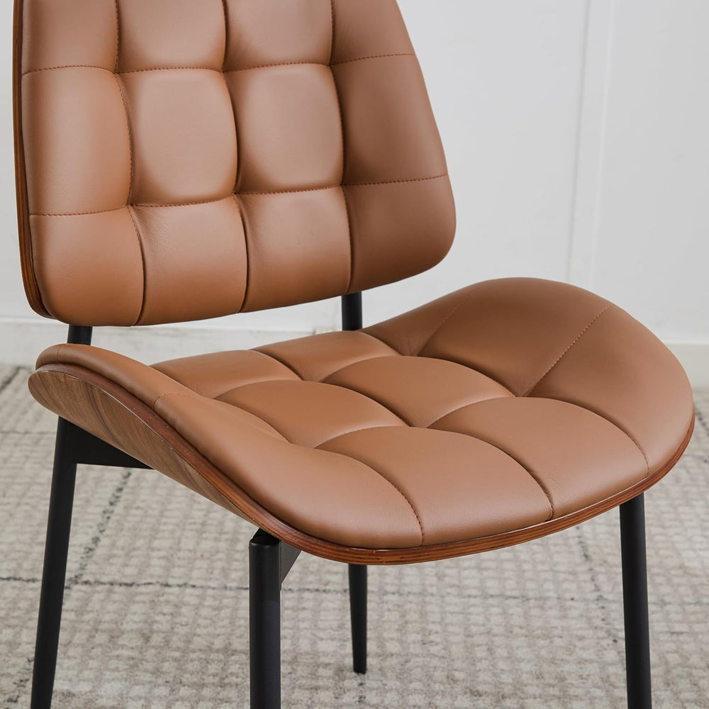 Mid Century Modern Dining Chairs Set of 4, Brown | Faux Leather Upholstery, W...
