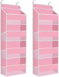 2 Pack Over The Door Organizer Hanging Storage Organizers with Clear Window 40lb Large Capacity Room Organizer for Pantry Laundry Bathroom Nursery Closet(Pink)