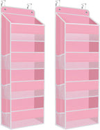 2 Pack Over The Door Organizer Hanging Storage Organizers with Clear Window 40lb Large Capacity Room Organizer for Pantry Laundry Bathroom Nursery Closet(Pink)