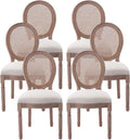 Nrizc Farmhouse Fabric Dining Room Chairs Set of 6, French Chairs with Round Back, Rattan Dining Chair, Oval Side Chair for Dining Room/Kitchen/Restaurant