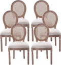 Nrizc Farmhouse Fabric Dining Room Chairs Set of 6, French Chairs with Round Back, Rattan Dining Chair, Oval Side Chair for Dining Room/Kitchen/Restaurant
