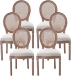 Nrizc Farmhouse Fabric Dining Room Chairs Set of 6, French Chairs with Round Back, Rattan Dining Chair, Oval Side Chair for Dining Room/Kitchen/Restaurant