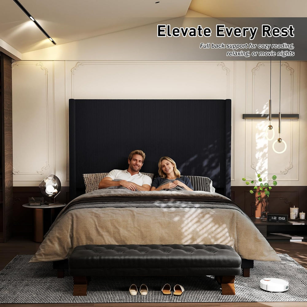 King Size Corduroy Upholstered Bed Frame with 65.2" Tall Headboard,USB C...
