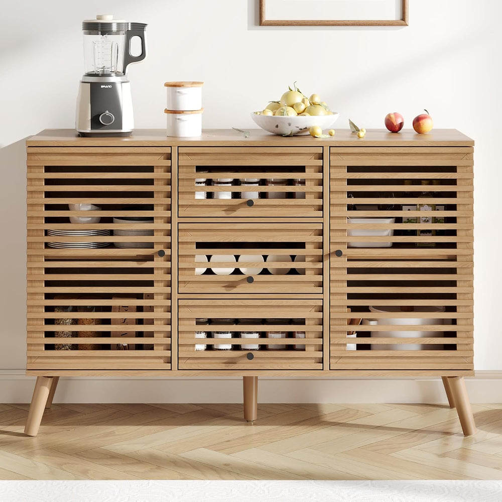 Furnify Buffet Cabinet with Slatted Doors, 47" W Sideboard Buffet with D...