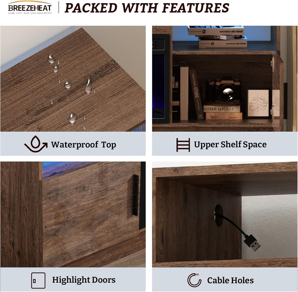 80'' Fireplace TV Stand, LED Entertainment Center Up to 90" TVs, Dark Brown | High Glossy Doors, 42'' Fireplace, Modern Media Console for Living Room