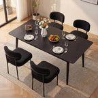 Dining Chairs, Beige Boucle Dining Chairs, Kitchen Dining Room Chairs Curved Backrest Comfortable Upholstered Mid Century Modern for Dining Room Decor (6, Black)
