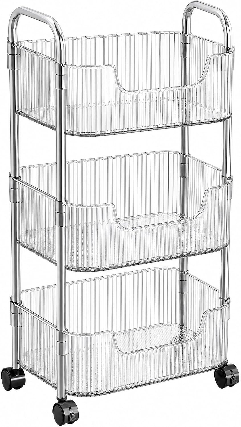 3 Tier Rolling Cart with Wheels, Clear Plastic Storage Cart with Stainless St...