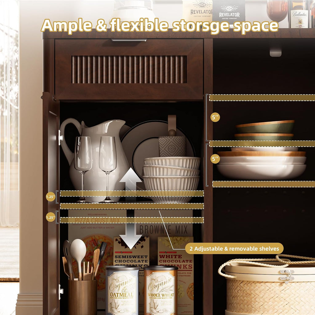 AHB Wine Bar Cabinet with Mini Fridge Space, Liquor Coffee Cabinet with Hidden Trash Cabinet, Buffet Sideboard for Living Room, Kitchen, Dining Room