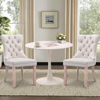 3-Piece Round Dining Table Set for 2,31.5" White Table & 2 Beige Velvet Chairs, Modern Space-Saving Kitchen Dining Set