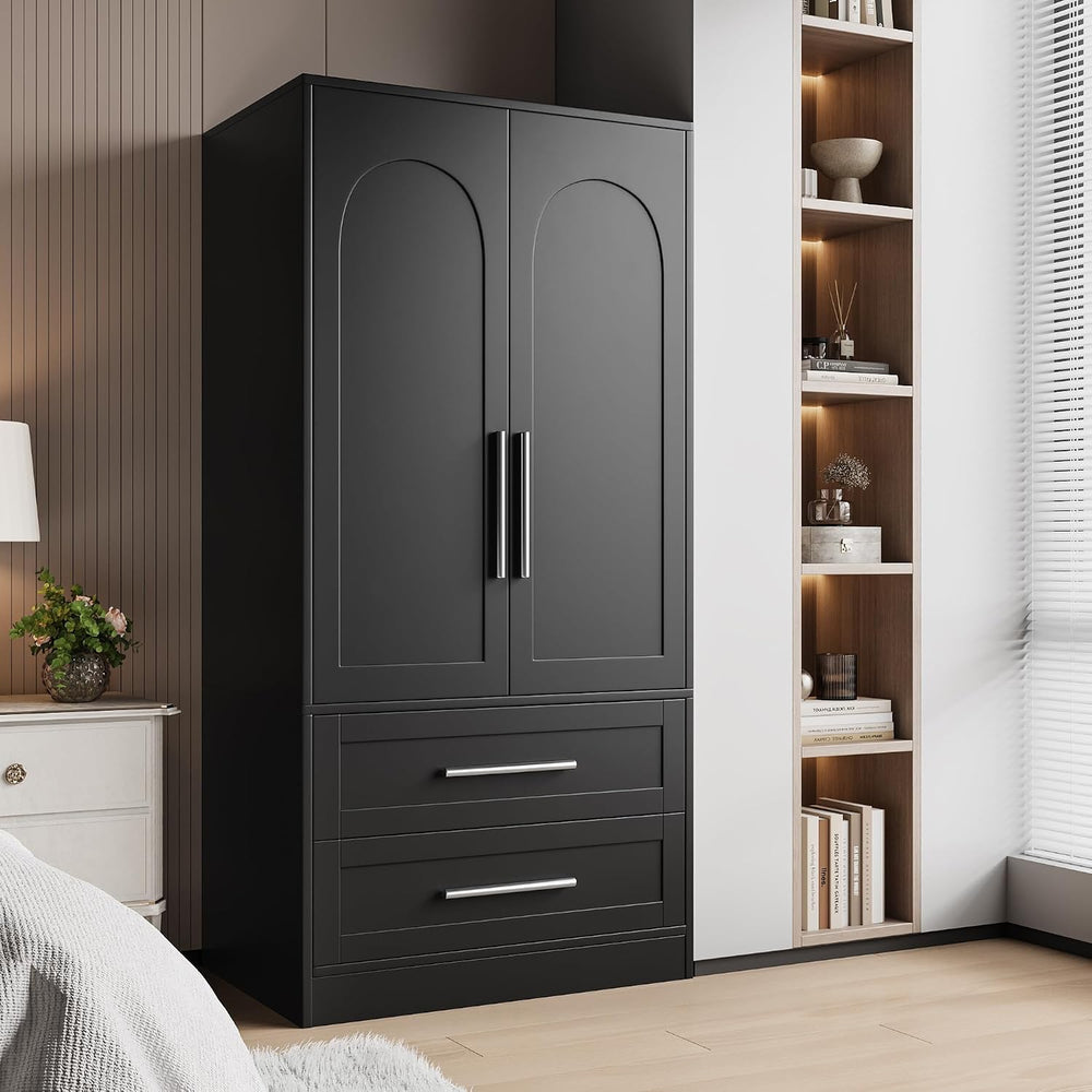 iPormis Wooden Armoire Wardrobe Closet with 2 Drawers, Clothing Storage Cabin...
