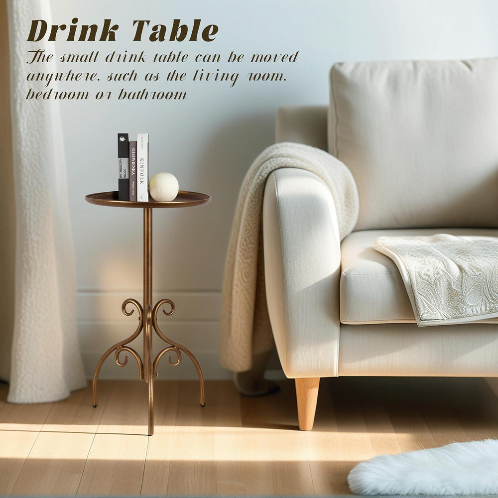 Round Side Table, Small Metal Drink Table for Small Spaces, Modern Martini Ta...