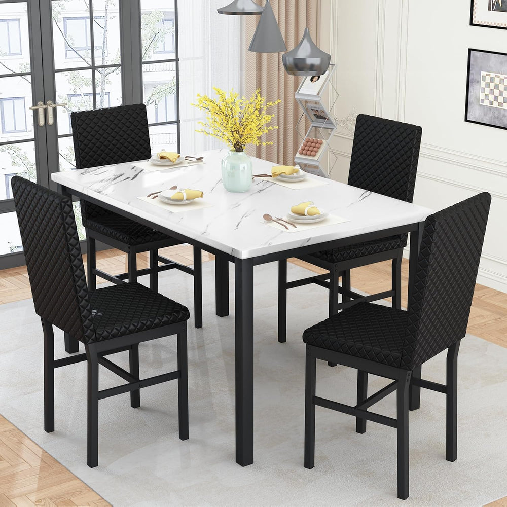 Recaceik Dining Table Set for 4, Faux Marble Kitchen Table and Chairs Set of ...