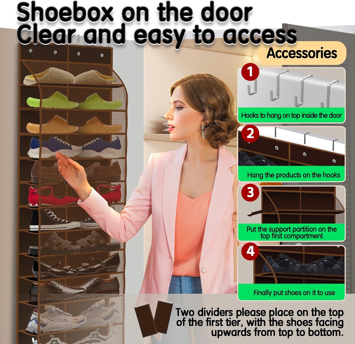 Kotkn Over The Door Shoe Organizer with 12 Large Breathable Pockets - Durable Hanging Storage for the Entire Family's Shoes (Espresso)