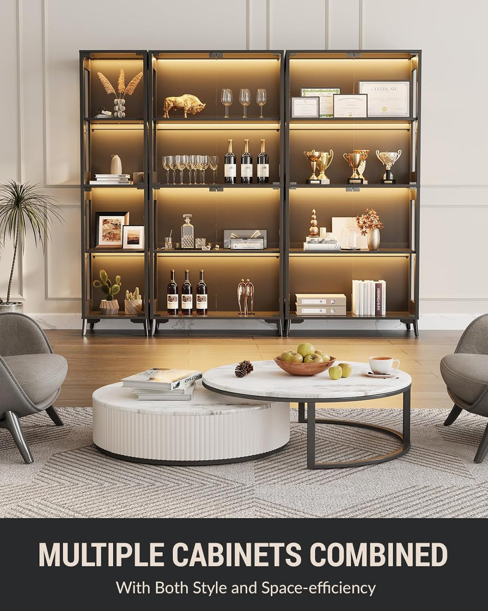 Glass Display Cabinet with Doors, 4-Tier Display Case with Adjustable Shelves...
