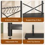 VUSIGN Kitchen Bakers Rack with Power Outlet, 4 Tiers Microwave Stand with Storage, 23.6 Inch Coffee Bar Station with 6 S Hooks, Adjustable Shelf Rack for Pots/Pans/Spices, Black