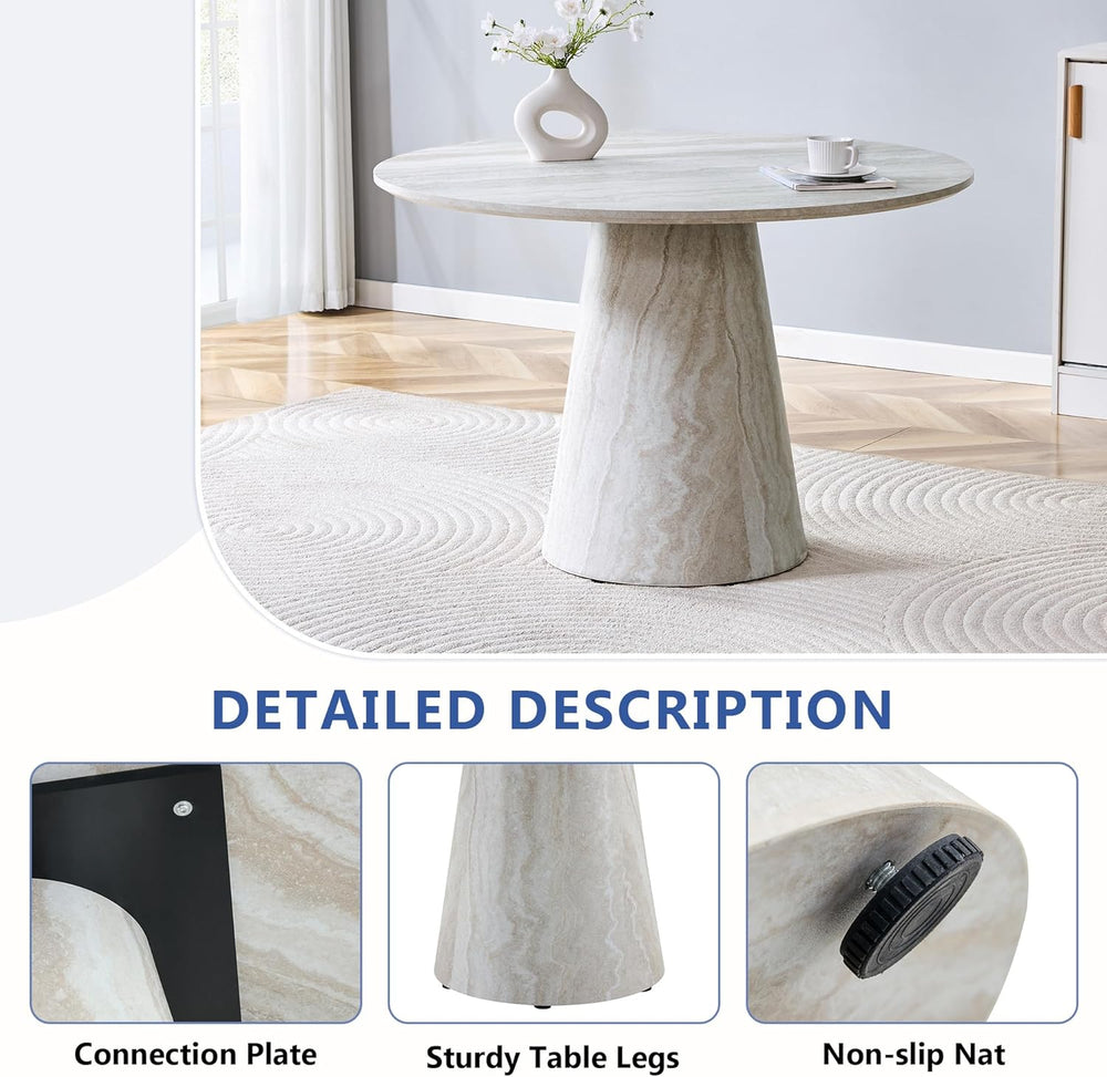 Faux Marble Round Dining Table for 4-6, 45" Modern Farmhouse Round Kitch...