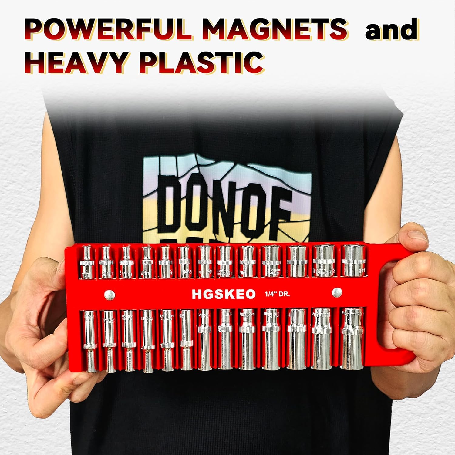 Magnetic Socket Holder Set with Handle, Portable Socket Organizer, Heavy Duty Socket Racks 1/4" Drive Holders Hold 26 standard Sockets for Tool Box(Red, 1/4" Drive)