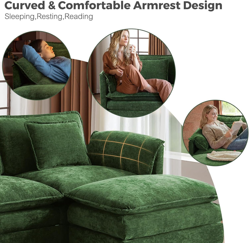 ELUCHANG 113" Oversized Modular Sectional Sofa, Comfy Chenille Cloud Cou...