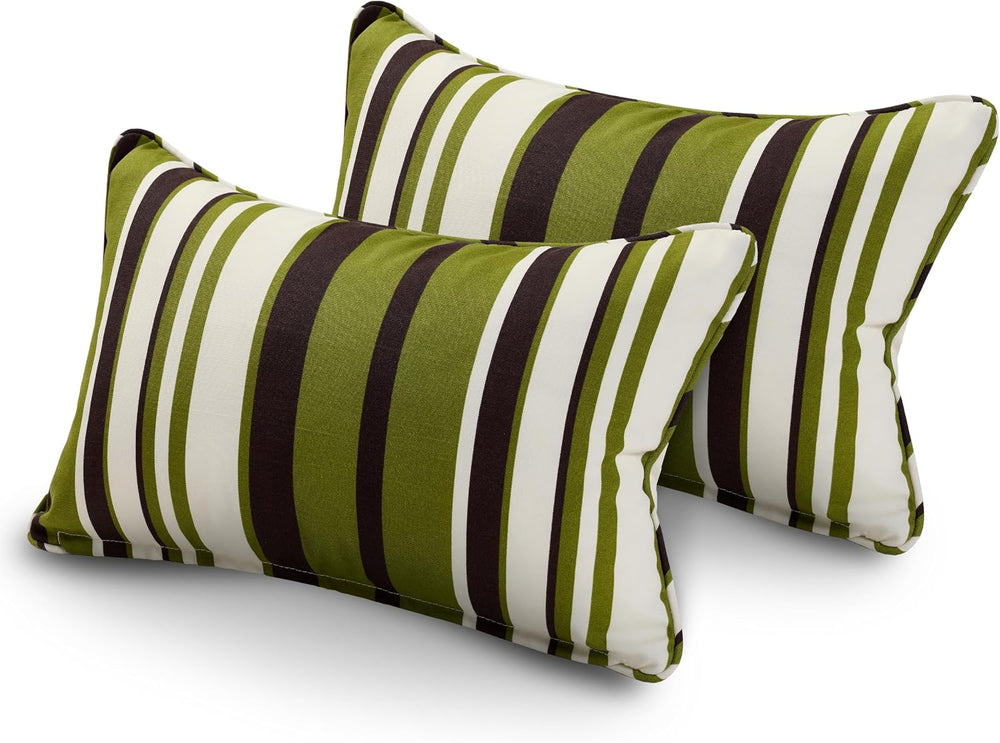 13 x 20 Inch Outdoor Water Resistant Throw Pillow Pack of 2 - Green Striped