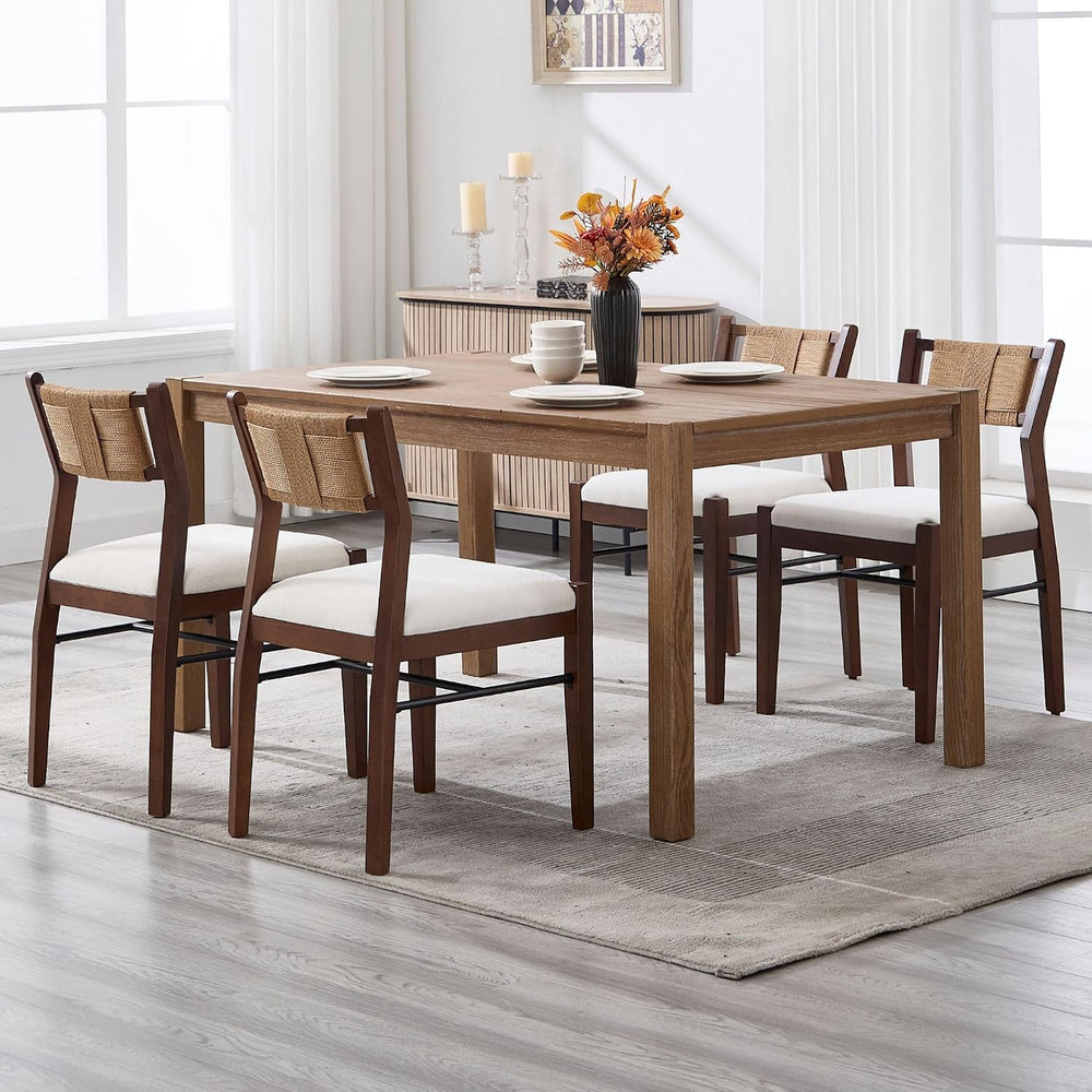 BESTANO Modern Armless Dining Chairs with Rope Woven Back Set of 4, White Che...