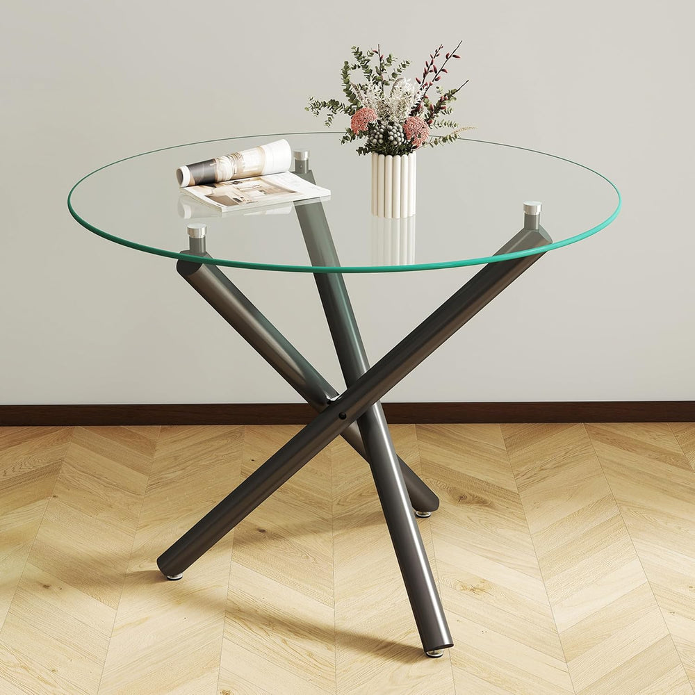 Modern Dining Room Table for 4 People, 36" Round Dining Table with Black...