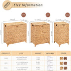 Handwoven Large Laundry Hamper with Lid and 2 Removable Liner Bags, Heightened Feet Natural Hyacinth Clothes Hamper,Wicker Laundry Basket for Clothes and Towels