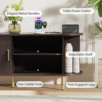 DHH 63 Inch Mid Century Modern TV Stand with Power Outlet for TVs up to 70 Inch, Entertainment Center with Storage and Adjustable Shelves, Media Console with Sliding Doors for Living Room(Brown)
