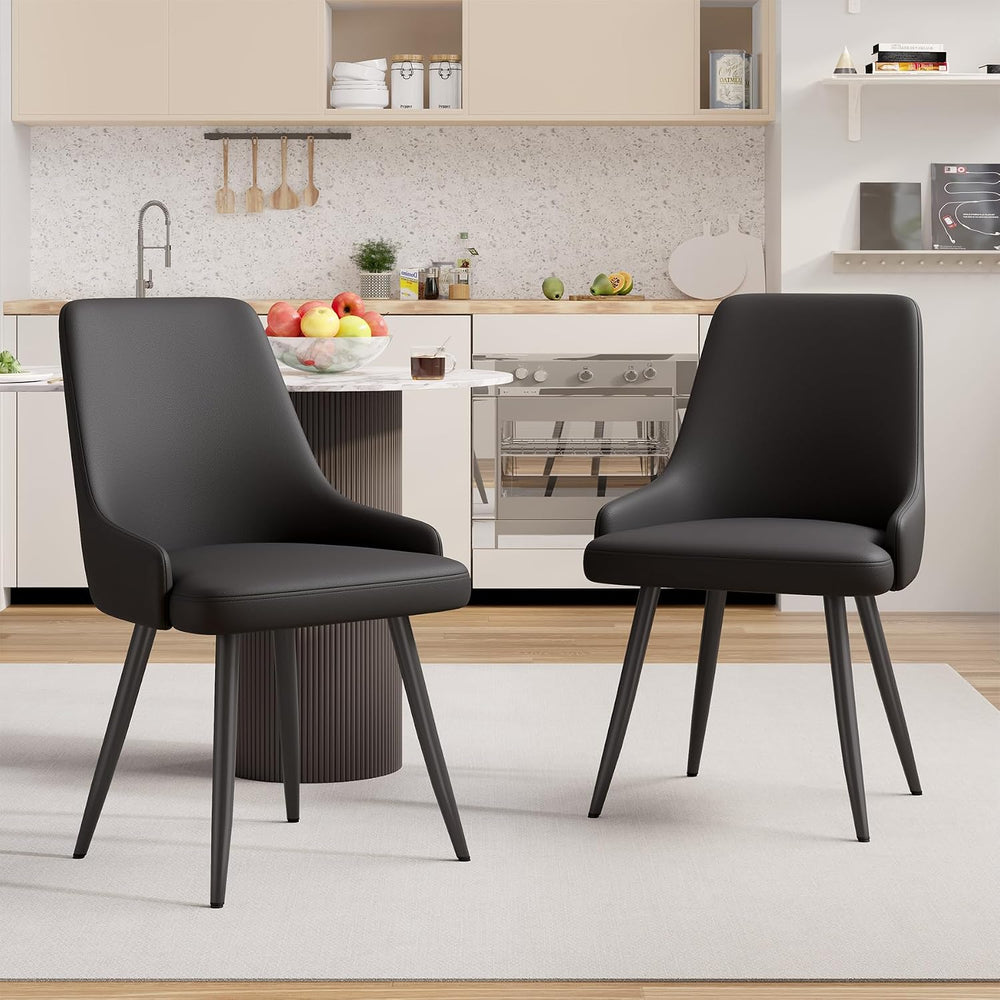 Faux Leather Chairs Set of 4, Waterproof Padded Seat,Black | Modern Dining Ch...