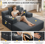 2-in-1 Convertible Chaise Lounge Indoor, 60.2" Corduroy Upholstered Chaise Lounge Chair that Converts to Sleeper Bed,Compressed Sofa with Side Storage Pockets and 3 Pillows for Bedroom Apartment Dorm