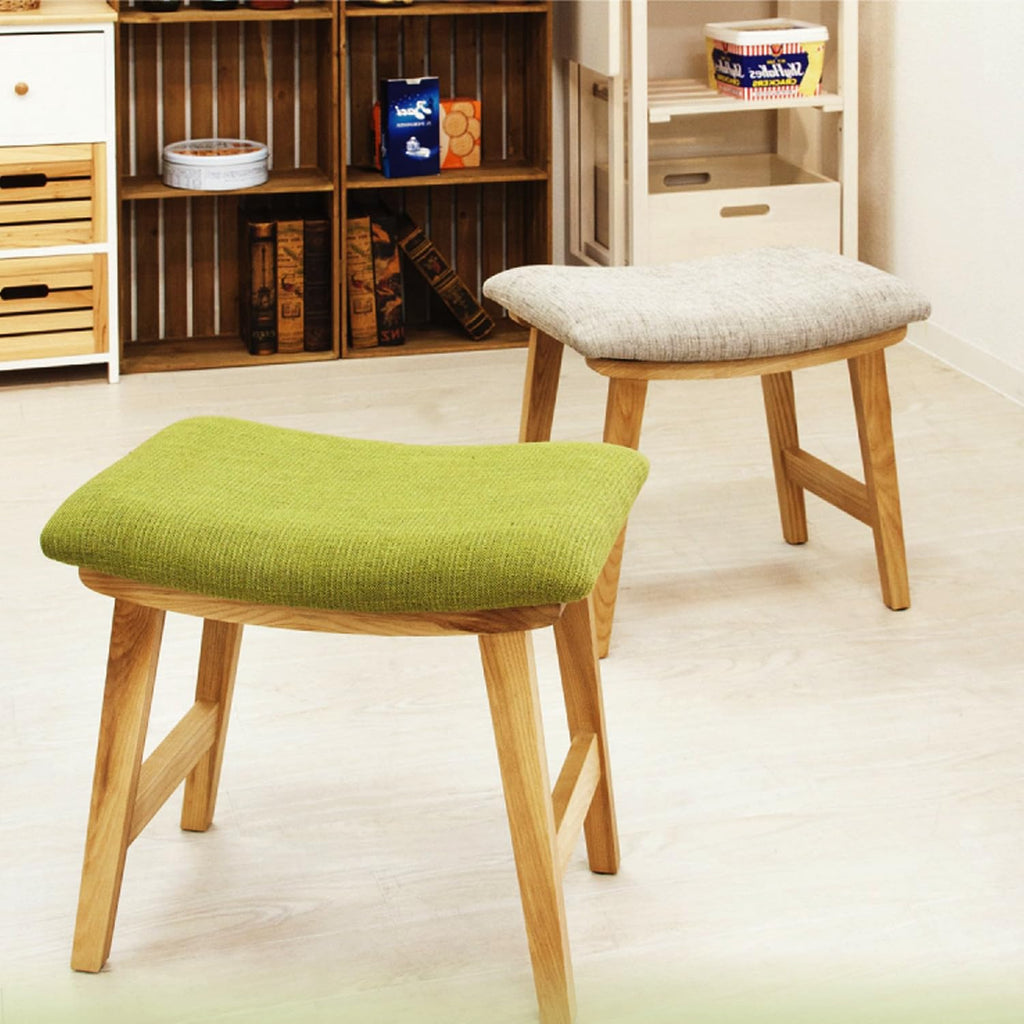AZUMAYA Home Wooden Tropez Low Stool Textile Fabric Seat Light Green Chair CL-790CGR