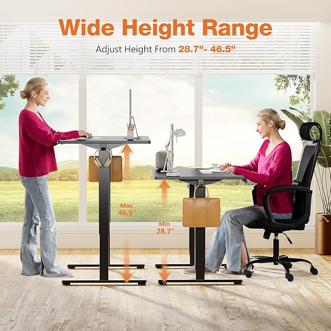 Standing Desk Adjustable Height, 55 x 24 in Electric Sit Stand up Desk for Home Office, Ergonomic Workstation Computer Desk with Two-Piece Desktop, Sit Stand Office Desk, Black