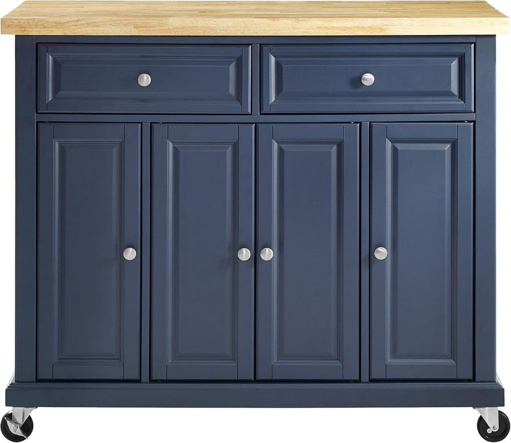 Crosley Furniture Madison Madison Rolling Kitchen Island Cart, Microwave Stand, Coffee Bar, with Shelves and Drawers, Navy