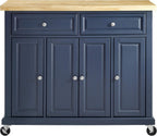 Crosley Furniture Madison Madison Rolling Kitchen Island Cart, Microwave Stand, Coffee Bar, with Shelves and Drawers, Navy