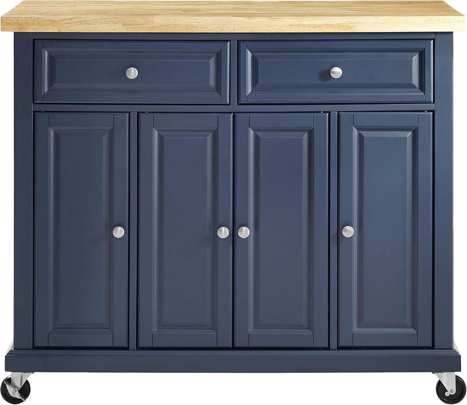 Crosley Furniture Madison Madison Rolling Kitchen Island Cart, Microwave Stand, Coffee Bar, with Shelves and Drawers, Navy