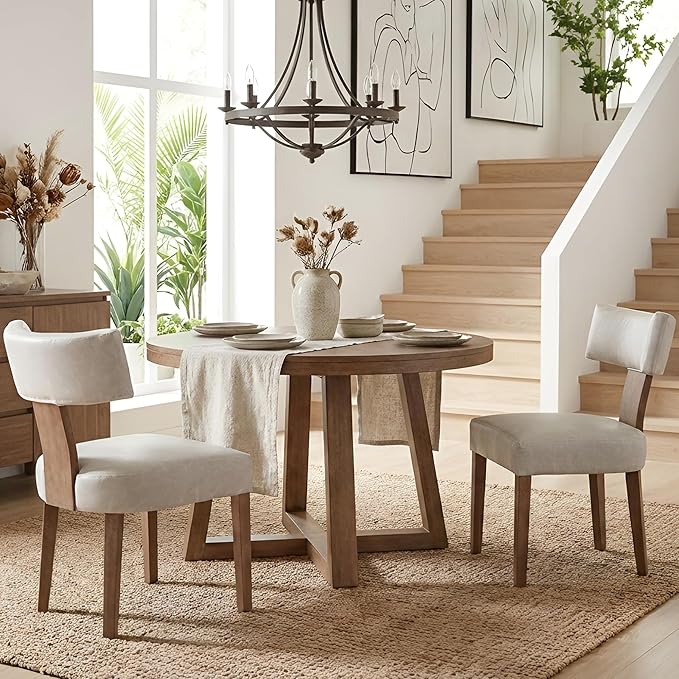 HNY Mid Century Modern Dining Chairs Set of 2, Farmhouse PU Leather Upholstered Accent Chair Curved Backrest Kitchen Chairs, with Hardwood Frame, Grey