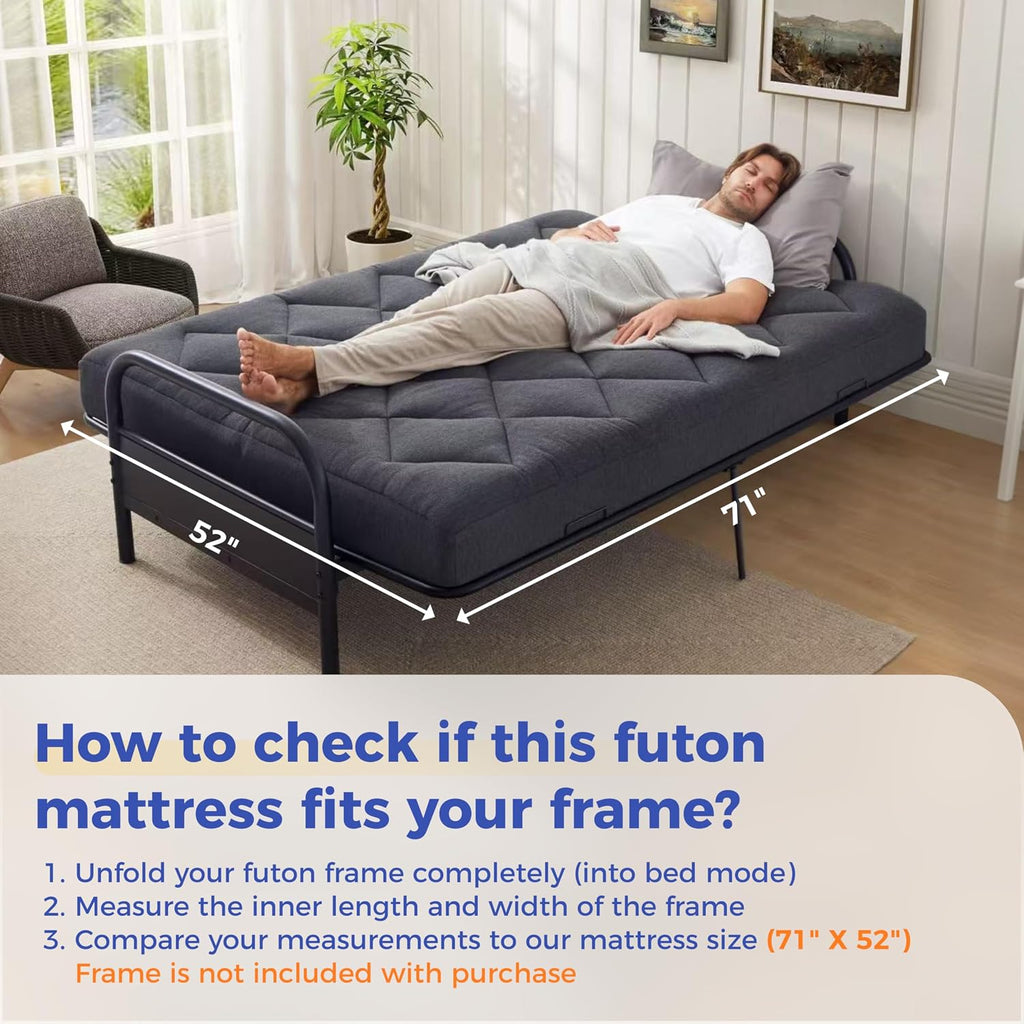 Jamdok 6" Full Size Pillow Top Futon Mattress Replacement(Frame Not Included), Gel Memory Foam, Removable Cover(71X52X6)