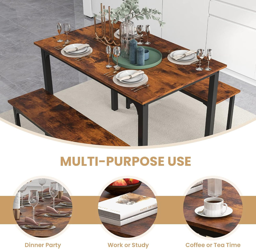 Tangkula 3-Piece Dining Table Set with Bench, Rectangular Kitchen Table with ...