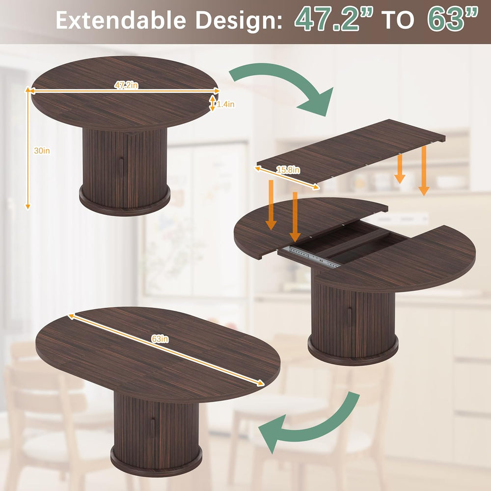 47.2"–63" Extendable Dining Room Table for 4–8, Round‑to‑Oval Expan...
