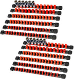 Socket Organizer Drive ABS Tools - Red Socket Holder, Premium Quality 12 Pieces Socket Holders Kit 1/4-Inch x 64 Clips, 3/8-Inch x 60 Clips, 1/2-Inch x 48 Clips（12PC,Red)