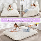 Hobestluk 3 in 1 Bean Bag Chair Giant Bean Bag Chairs for Adults with Plaid Cover Convertible Bean Bag Floor Cushion with Machine Washable Cover for Living Room (Plaid White)