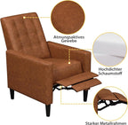 Yaheetech Faux Leather Recliner Sofa Mid-Century Modern Single Reclining Chair Adjustable Back & Footrest Tufted Upholstered Sofa with Pocket Spring Living Room Bedroom Home Theater Brown