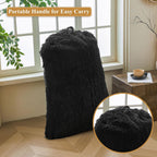 XeGe Fluffy Kids Stuffed Animal Storage Bean Bag Cover (No Filler), Plush Fuzzy Faux Fur Beanbag Organizer with Handle for Teens Girls Adults, Shaggy Furry Plush Toys Holder Floor Lounger Chair, Black