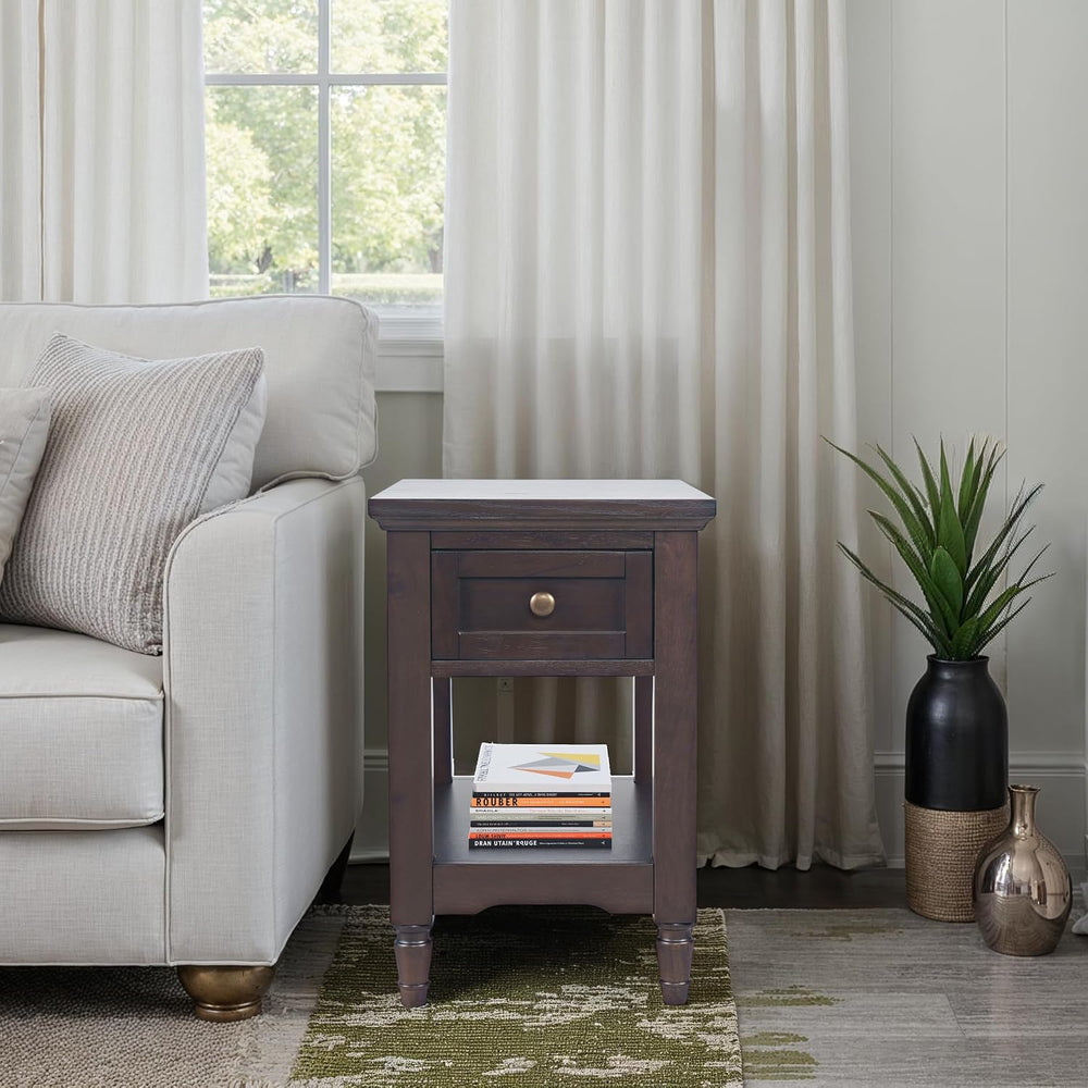 Brentwood Modern Transitional Chairside End Table with Drawer and Storage She...