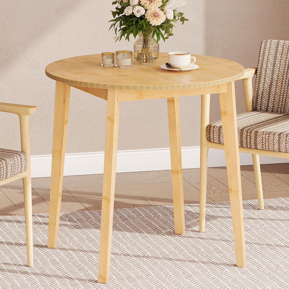 HOOBRO Bamboo Dining Table, Round Dining Table for 2, 27.5" Kitchen Tabl...
