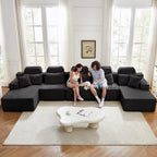 171" U-Shaped Cloud Modular Sectional Sofa with Chaise & Headrest, Boneless Deep Seat Plush Corduroy Couches for Large Living Room, No Assembly Required (Black, 171" U-shapred Chaise)
