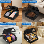 Hat Storage for Baseball Caps-Holds Up to 24 Caps, Hat Organizer for Closet Stackable Hat Box with Cardboard, Dustproof Baseball Cap Organizer with 2 Handles for Home Travel (Black, 1 Pack)