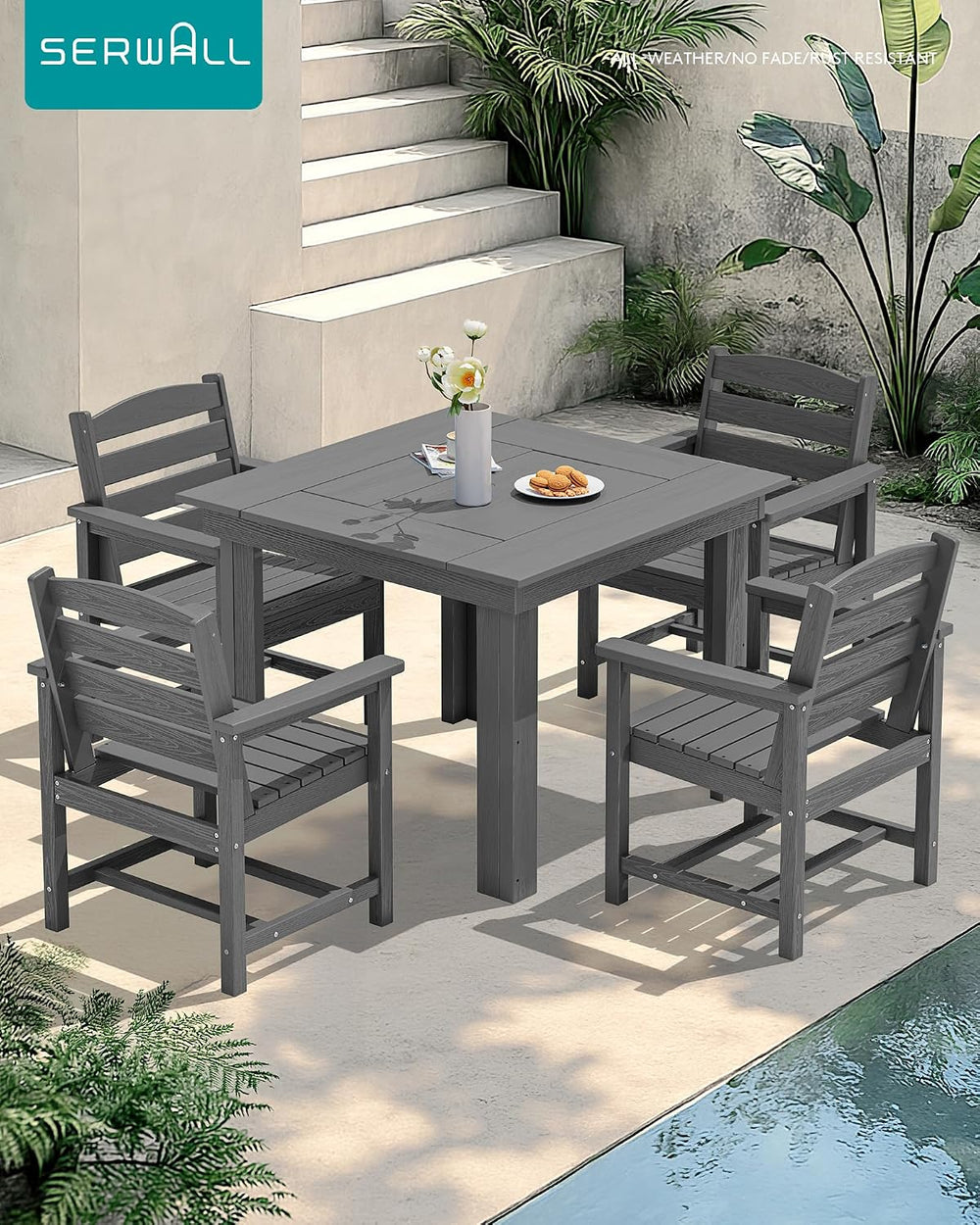 SERWALL HDPE Outdoor Square Dining Set for 4