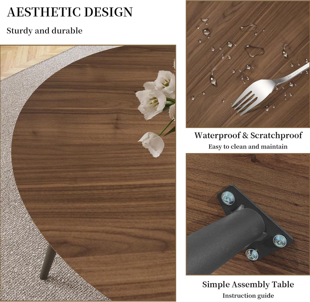 HIPIHOM 43.3 Inch Walnut Round Dining Table for 4, Space-Saving Dinette Perfe...