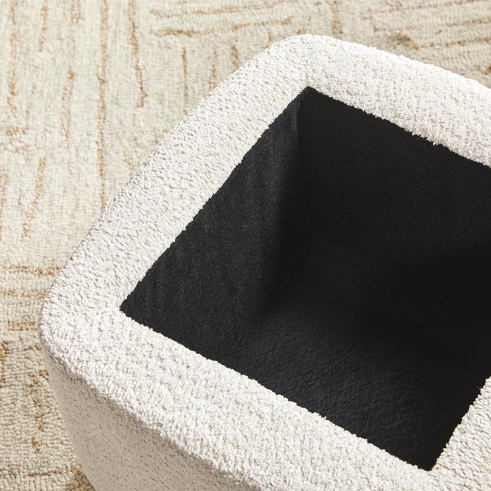 Walker Edison Linley Contemporary Small Storage Bouclé Ottoman with Wood Legs...